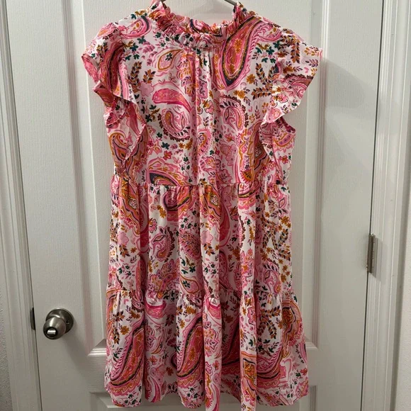 Jodifl Paisley Tiered Dress Neon Pink - Picture 2 of 7